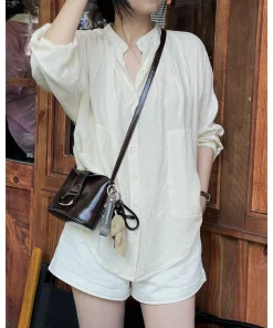 Áo Sơ Mi Linen Nữ Dài Tay Thiết Kế Cổ Tàu