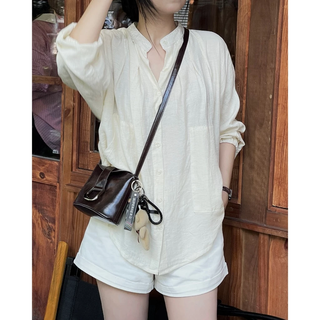 Áo Sơ Mi Linen Nữ Dài Tay Thiết Kế Cổ Tàu