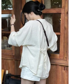 Áo Sơ Mi Linen Nữ Dài Tay Thiết Kế Cổ Tàu