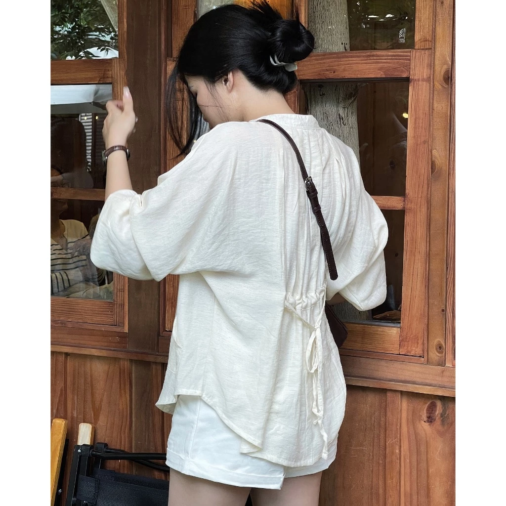 Áo Sơ Mi Linen Nữ Dài Tay Thiết Kế Cổ Tàu