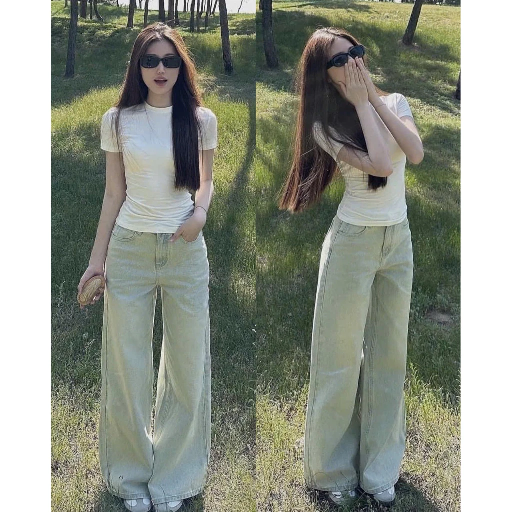 Quần jean bò ống xuông nữ xuông style Hàn Quốc