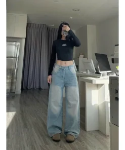 Quần jean bò ống xuông nữ xuông style Hàn Quốc