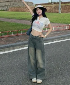 Quần jean bò ống xuông nữ xuông style Hàn Quốc